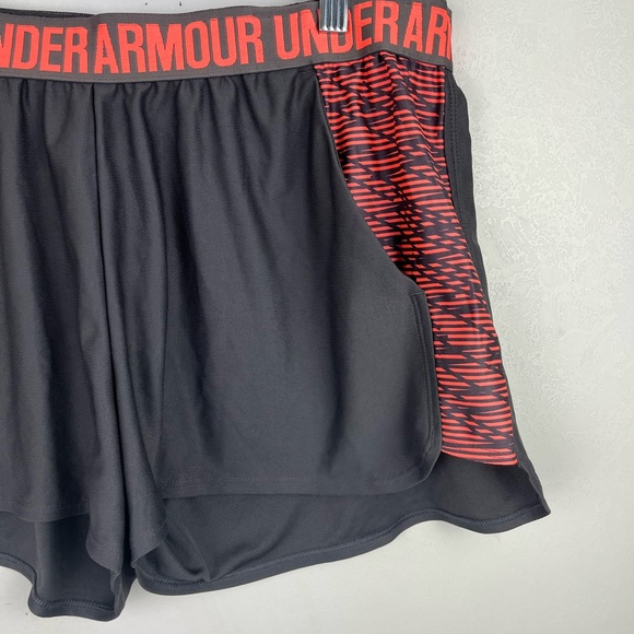 Under Armour Gray Orange Athletic Shorts Pockets Logo Travel Lounge - Picture 3 of 7